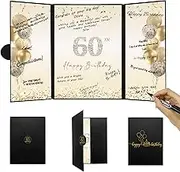 DARUNAXY Black Gold 60th Birthday Party Decorations, Happy 60th Birthday Alternative Signature Guest Book for Men Women Cheers to 60 Years Old Gifts 60 Birthday Signing Card Board Party Supplies