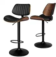 ALFORDSON 2X Bar Stool, Adjustable Kitchen Stool, Swivel Counter Barstool, Wooden Dining Chair in 63-83cm Seat Height with Anti-Slip Floor Protector for Home Bar Dining Room, Lizzy Black
