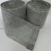 2 Rolls 10 yd Ea Silver Sparkle Diamond Mesh Wrap Roll Rhinestone Crystal Ribbon