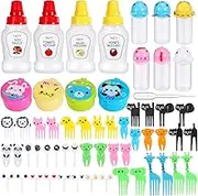 50 Pcs Kids Bento Box Accessories Including Food Picks Mini Condiment Bottles Ketchup Squeeze Bottles, Mini Soy Sauce Container with Funnel for Kids School Bento Camping Office Accessories (Animal)