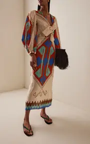 [Johanna Ortiz] Sailing Flags Printed Linen Midi Dress