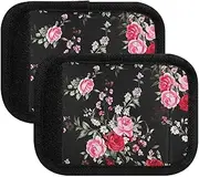[ODAWA] Floral Red Roses Green Leaves Luggage Handle Wraps Neoprene Luggage Tags Handle Covers for Suitcase, Carry On, Backpacks, 4 Pack