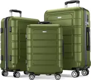Luggage Sets Expandable PC+ABS Durable Suitcase Double Wheels TSA Lock Olive Gre