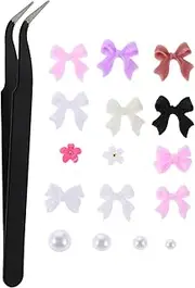 Baluue 2 Boxes Bow Nail Charms: Nail Embellishment Flatback and Bowknot Flower Charm for Manicure - Decorative Half Pearl Flatback - Nails Art Supplies for Women