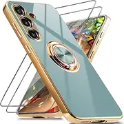 [Aitipy] for Samsung Galaxy A54 5G Case with 2 Screen Protector, Built-in 360 Ring Magnetic Stand, Slim Fit Soft Luxury Plating Edge Shockproof Protective Phone Cover (Gray/Golden)