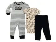 Boys Blue Long Sleeve 3pc Romper Bodysuit Pant Set 12M