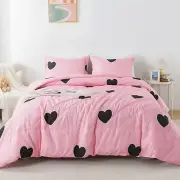 Blush Love Comforter Set Size, Cute Heart Pattern Bedding Comforter King Pink