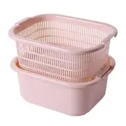Kitchen Large Double Drain Basket Wash Fruit Colanders Drainer Basin Vegetables Drainage Sieve Food Washing Strainers Container
