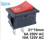 2Pcs x 2 Pin 12V Car Boat Arduino Light ON/OFF Rocker Switch -15x21mm RED BUTTON