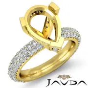 Pear Semi Mount Pre-Set Side Diamond Engagement Women Ring 18k Gold 1.45 Ctw.