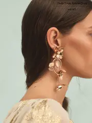 Gold Tone Tabitha Simmons x Next Posey Floral Print Statement Drop Earrings (F41159) | $68