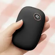2-in-1 Hand Warmer Power Bank with Digital Display, Quick Heating, and 3 Temperature Settings - Portable Winter Gadget,Black