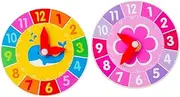 HONITANO 2pcs Wooden Clock Learning Toy Whale Flower Design Fun Cognitive Educational Clocks for Boys and Girls Interactive Play Early Learning Development