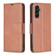 For Samsung Galaxy A55 5G Case Lambskin Textured PU Leather Wallet, Brown
