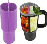 2 in 1 Cup Separator Silicone Liner with 2 Compartments 2 in 1 Inner Tray with Lid Reusable 40 oz Tumbler Cup Liner Silicone Cup Separator Leakproof Cup Liner for Water Coffee Juice (Purple)