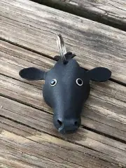 Hand Painted Angus Cow Leather Keychain