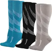 [Dress Cici] Compression Socks for Running, Stripes Knee High Compression Sock for Men & Women (3 Pack)
