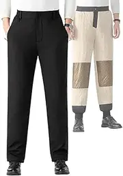 [EdNey] Men's Graphene Thermal Thick Fluff Lining Pants, Men's Fleece Lined Outdoor Waterproof Windproof Warm Pants, Black, X-Large