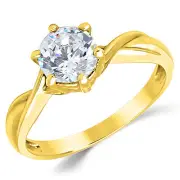 14K Solid Yellow Gold CZ Cubic Zirconia Solitaire Engagement Promise Ring