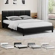 ALFORDSON Bed Frame Base Double Size, Bed Platform Foundation with PU Leather Upholstered Tufted Headboard for Mattress Topper, Platt Black