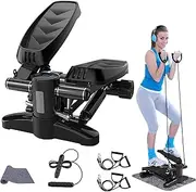 Li Fitness Portable Stair Stepper for Exercise - Mini Stepper Fitness Equipment with LCD Monitor, Resistance Bands and Floor Mat