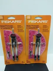 Fiskars Metal Bow Compass & Protractor Set Easy Read Numbers Pink NEW Free Ship