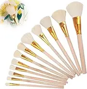 Wzenclave 12Pcs Paint Pen Wool Brush Pottery Art Gilding Brush Set Acrylic Gold Leaf Brush Goat Hair Blending Brushes for Watercolor Wash Ceramic Pottery Painting Metallic Foil Flakes Art Crafts