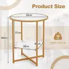 Modern 2-Tier Glass Side Table with Faux Marble Shelf - 0.5m x 0.5m x 0.6m