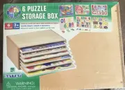 BATTAT Wood Puzzles 6 in Wooden Storage Cabinet Letters Numbers Map Farm Shapes