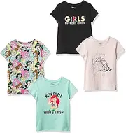 [Amazon Essentials] Disney | Marvel | Star Wars | Frozen | Princess Toddler Girls' Short-Sleeve T-Shirts, Pack of 4