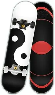 Sports Adult Skateboard (Tai Chi Pattern) 31-inch Seven-Layer Maple Action Type Four-Wheel Double Tilt Chinese Style Skateboard Suitable for Professional Skateboarders
