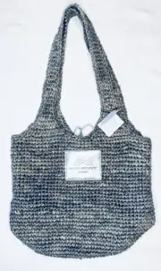 KURT GEIGER LONDON Pale Blue Raffia Hobo Open Top Convertible Straw Tote Bag
