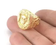 Signet Ring Skull Adjustable Ring Shiny Gold Plated Brass 18mm 8US size 2695