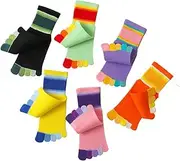 [Antcher] Girls Seamless Socks Rainbow Stripes Five Finger Cotton Toe Socks Kids School Crew Socks 6 Pack