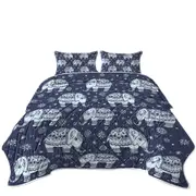Blue Indian Elephant Pattern Coverlet