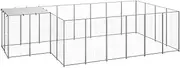 'vidaXL Large Outdoor Dog Kennel - Silver and Silver Grey, Powder-Coated Steel, Water-Resistant UV-Resistant Roof, Secure Lockable Latch - 440 x 220 x 110 cm