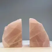 Rose Quartz Bookends, Natural Pink Stone Crystal Book Ends Bookshelf Decor (AH)