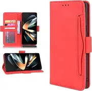 [Asuwish] Compatible with Samsung Galaxy Z Fold 4 5G 2022 Wallet Case and Card Holder Stand Leather Flip Cell Accessories Phone Cover for Gaxaly ZFold4 Z4 Fold4 4Z ZFold45G Women Men Red