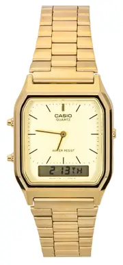 Casio Quarz Gold Tone Alarm Stopwatch AQ-230GA-9DMQYES Splash Proof Mens Watch