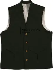 [HEYDHSDC] Men'S V Neck Herringbone Tweed Waistcoat Single Breasted Slim Fit Business Groom'S Vest With 2 Pockets Army En8 L