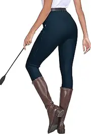 [MoFiz] Women's Horse Riding Pants Full Seat Silicon Knee-Patch Equestrian Breeches Horseback Schooling Tights Zipper Pockets