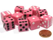 Set of 10 D6 16mm Dice, Inversed Pips- 5 Pink w White Pip and 5 Pink w Black Pip