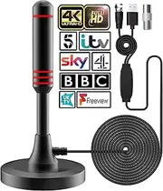 2025 Newest - Indoor TV Aerial for Smart TV with Signal Booster - Digital TV Aerial for Freeview TV 600 Miles Long Range Support 4K 1080P -With Magnetic Base / 16.5FT Coax Cable