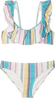 [O'Neill] Girls Swimwear Baja Stripe Ruffle Tie Back Br Swim Sets, Multi Colored, 12