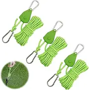 Reflective Tent Guy Ropes, 3Pcs 1/8 Inch 4mm Heavy Duty Rope Hanger, Cord Tent Guide Rope with Aluminum Adjuster for Outdoor Camping Hiking Awning Tents (Green)
