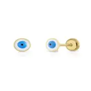 14K Pure Yellow Gold Turkish Blue Eye Stud Earrings