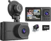 3 Channel Dash Cam, 2'' IPS Screen 1080P HD Dash Cam Front and Rear, Two-In-One