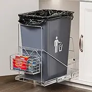 Beinline Pull Out Trash Can Under Cabinet with Removable Front Basket for Garbage Bag Storage, Cabinet Trash Can Pull Out Kit, Under Sink Trash Can Pull Out for 7-11 Gallon Trash Can(Not Include Can)