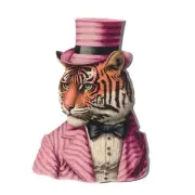 Whimsical Wooden Brooch Tiger with Top Hat