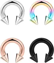 [Ftovosyo] PA Ring Internally Threaded Circular Horseshoe Barbells Spike Large Septum Ring Ear Gauges Earrings 2G 4G 6G 8G 12mm/16mm 316L Surgical Steel Body Piercing Jewelry for Women Men